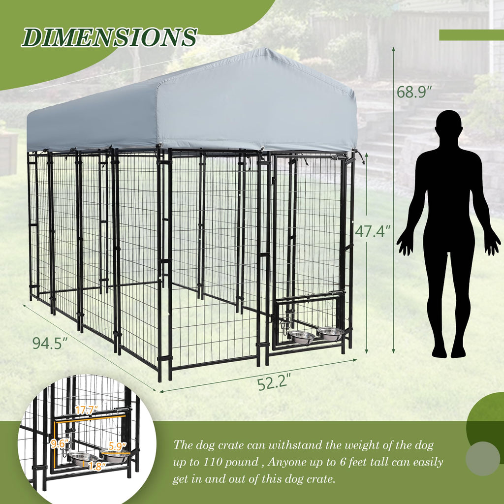 Outdoor Dog Kennel 8x4x5.7 FT Heavy Duty Steel Dog Playpen B1750