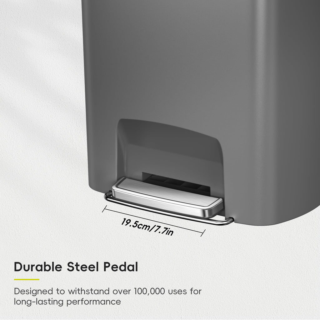 13.2 Gallon / 50L Grey Plastic Step Trash Can with Stainless Steel Lid I8769
