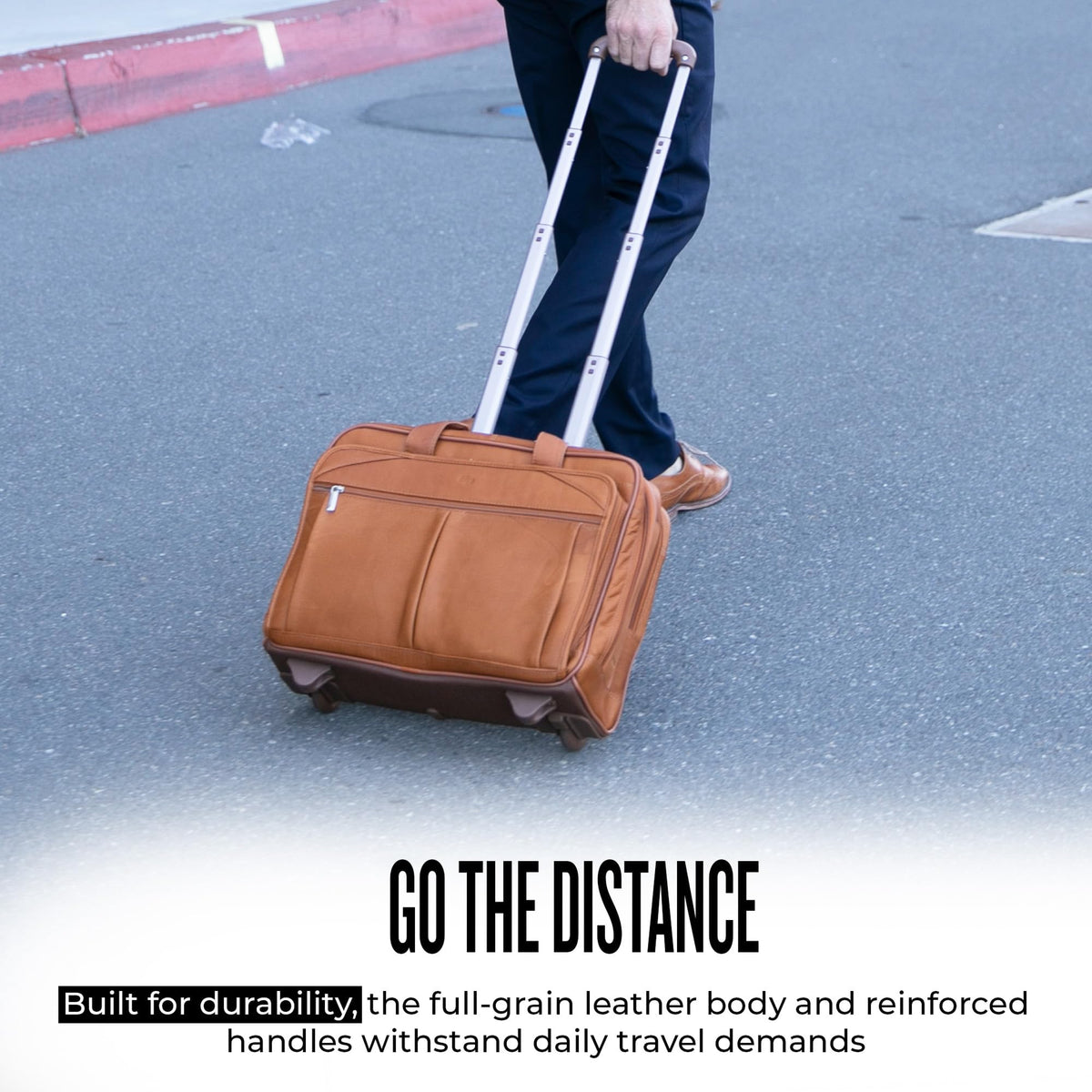 Tan Leather Rolling Case with Wheels R64176