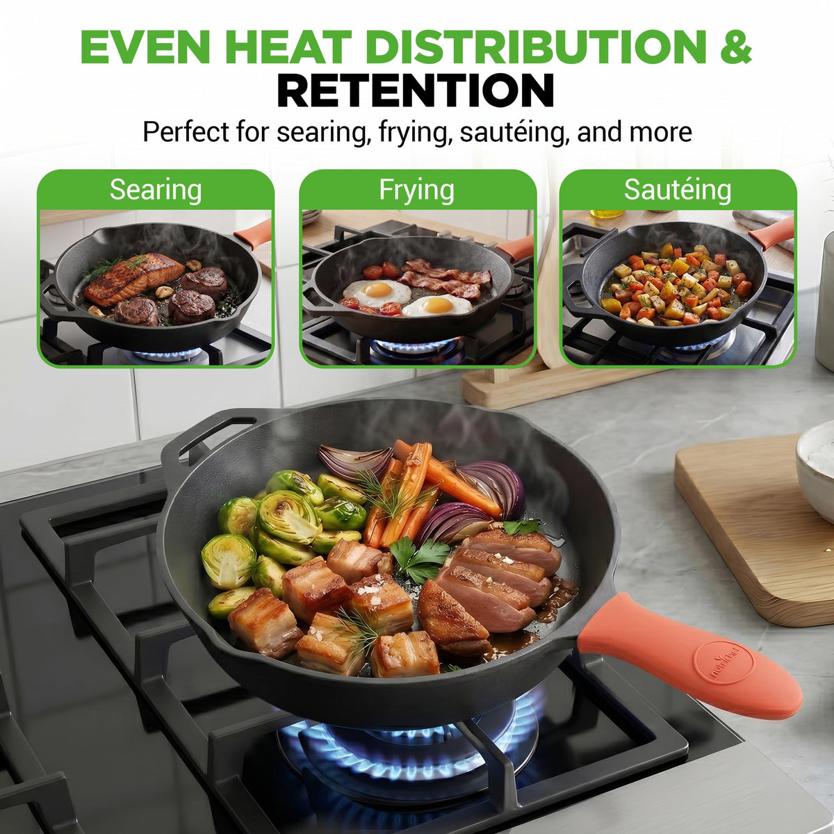 10" Pre-Seasoned Cast Iron Skillet with Glass Lid D213625