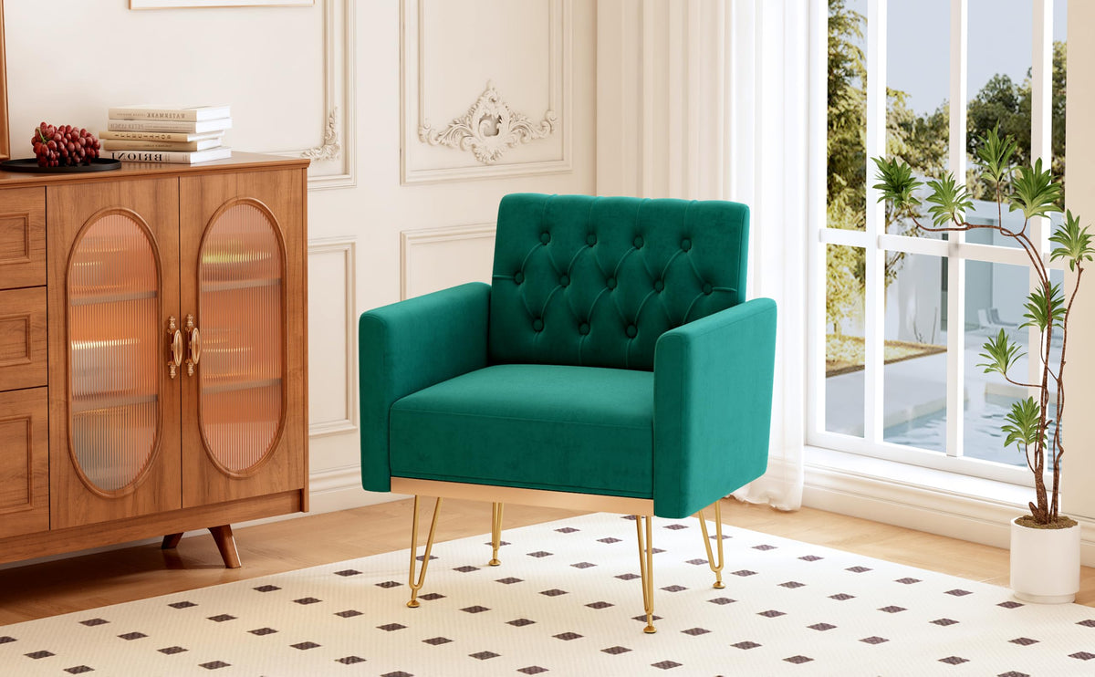 Oversized Velvet Tufted Accent Chair with Gold Legs D615093