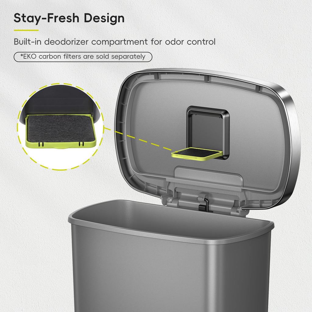 13.2 Gallon / 50L Grey Plastic Step Trash Can with Stainless Steel Lid I8769