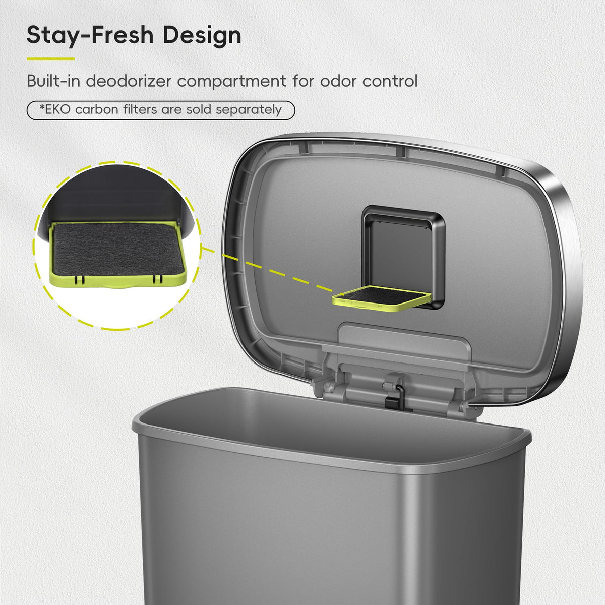 13.2 Gallon / 50L Grey Plastic Step Trash Can with Stainless Steel Lid I8769