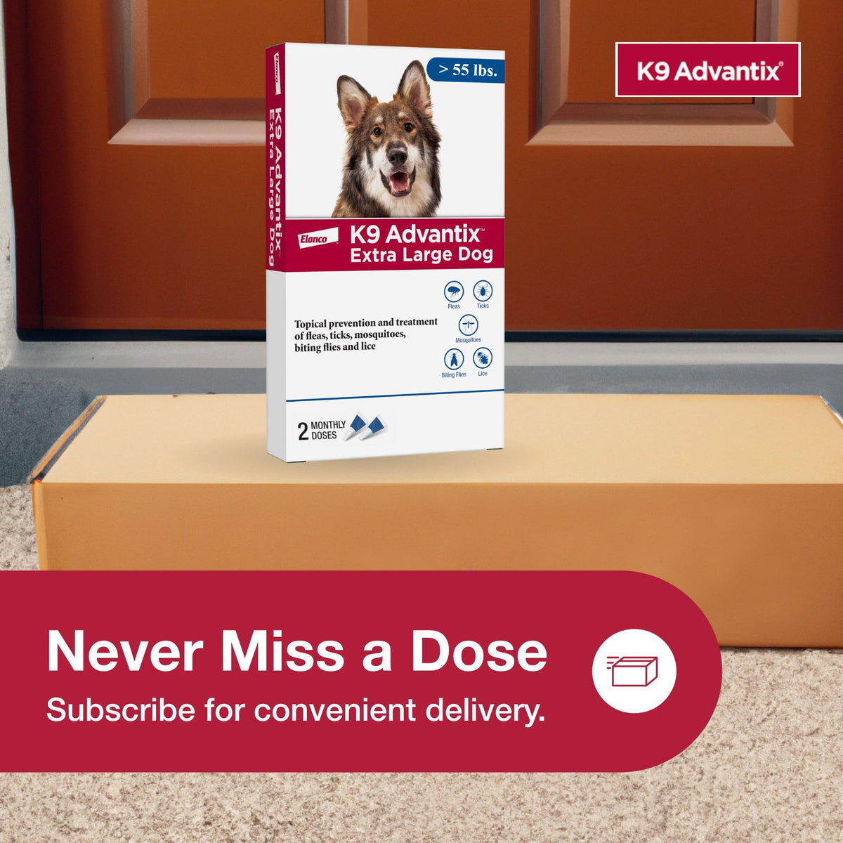 Flea, Tick & Mosquito Prevention for Dogs Over 55 lbs, 2 Treatments Y785