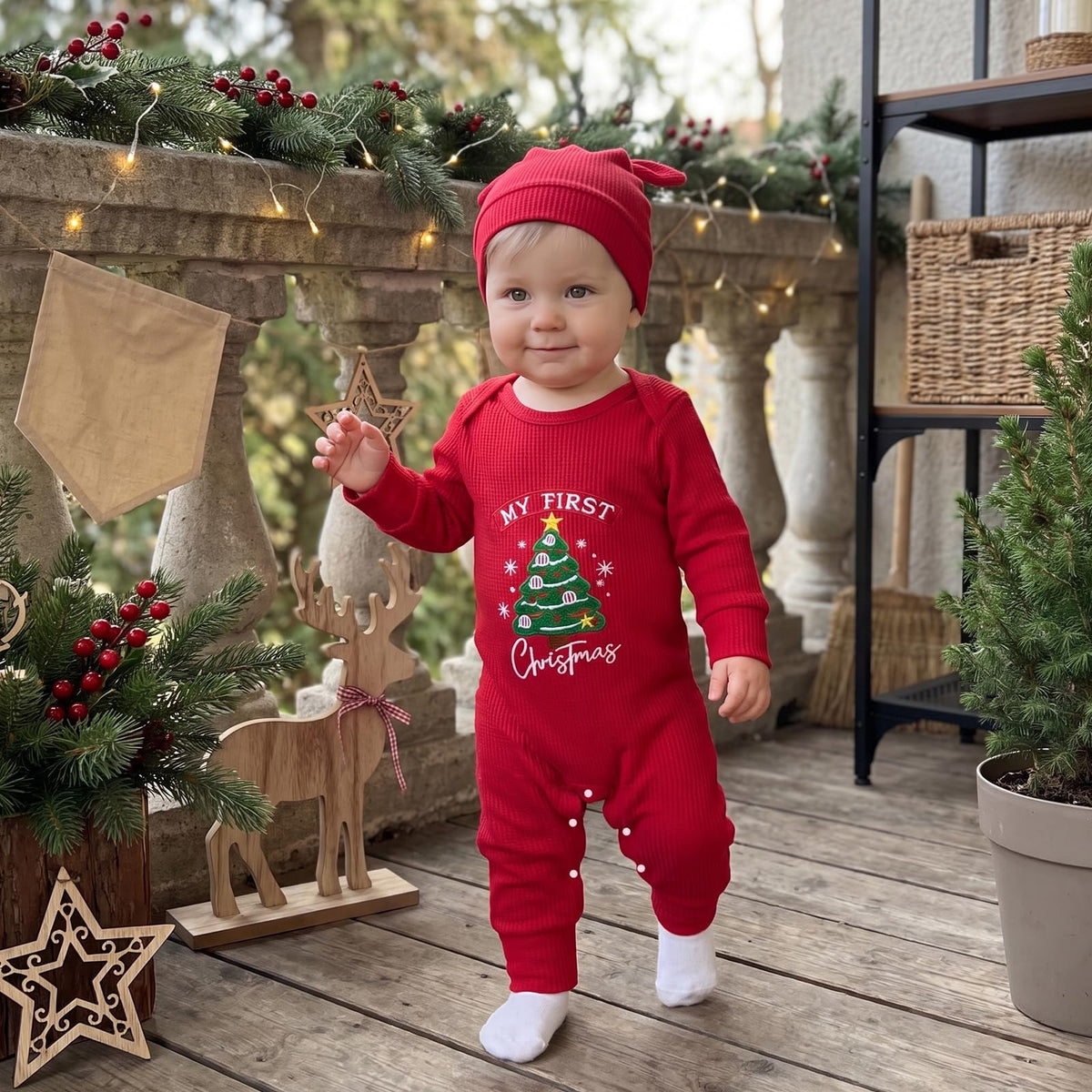 Christmas Baby Romper Jumpsuit Hat Set X4132