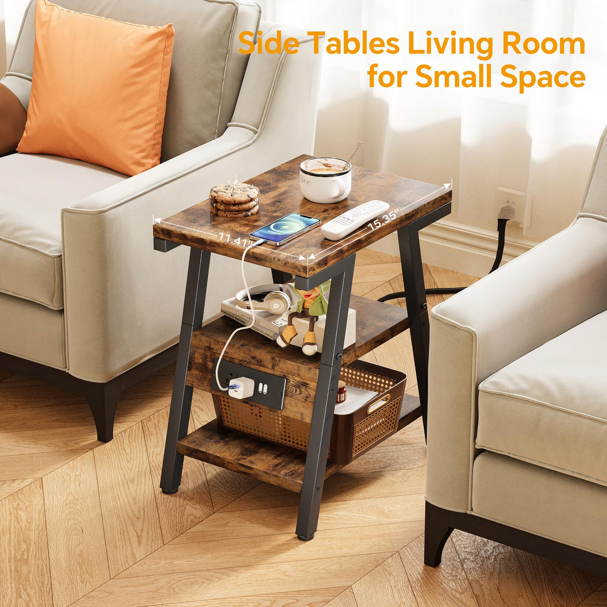 3-Tier Side Table with Charging Station T9429