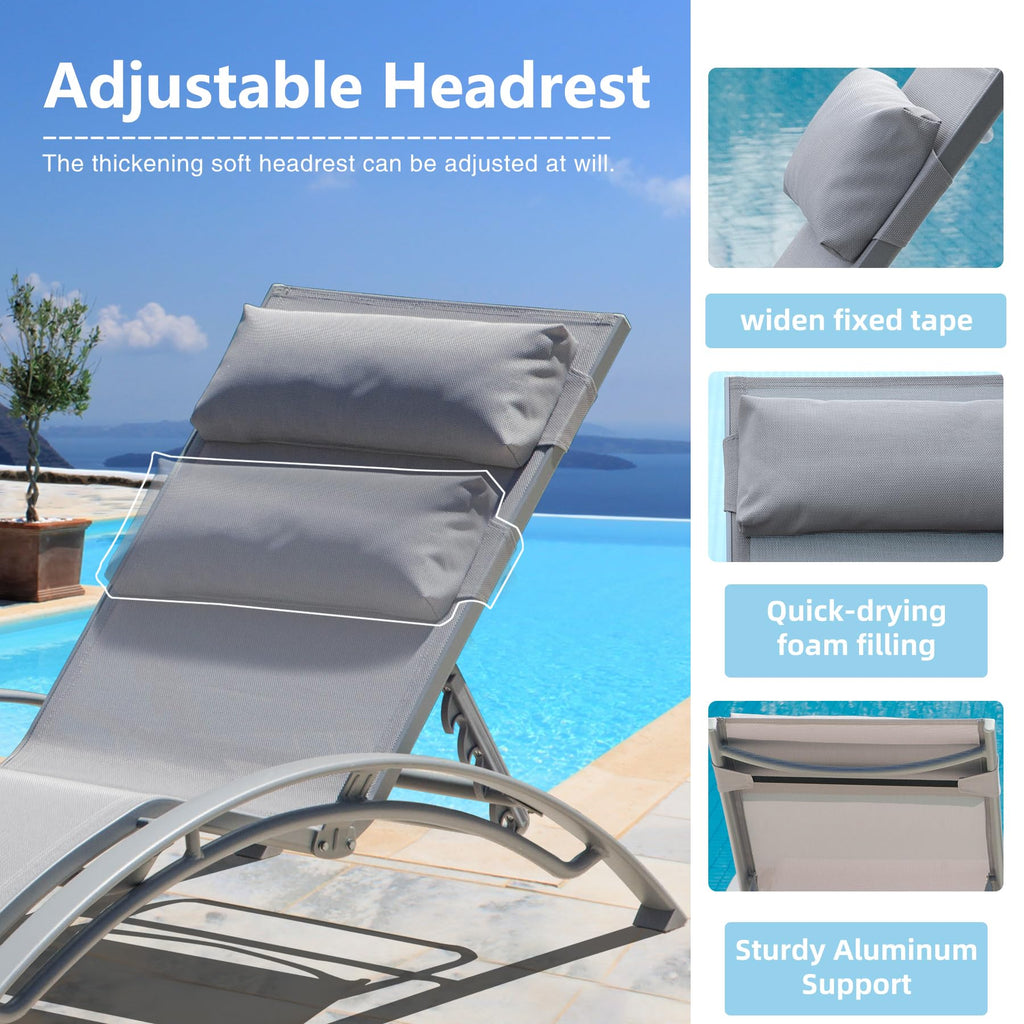 Adjustable Aluminum Pool Lounge Chairs Set of 3 with Side Table F159051
