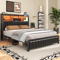 Black Full Size Bed Frame with Storage Headboard F9391