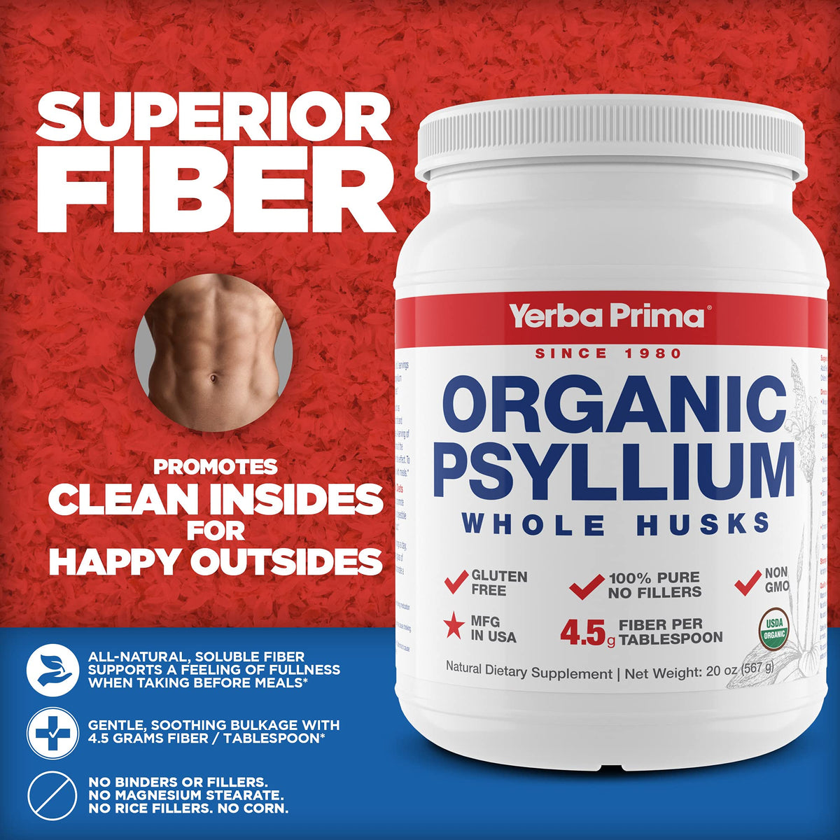 Organic Whole Psyllium Husks Fiber 20 oz Pack of 2 M67007