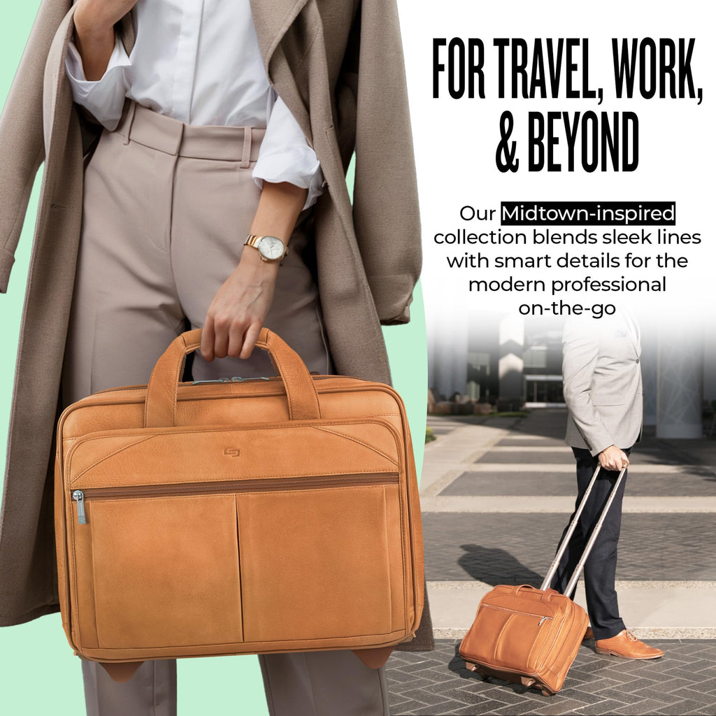 Tan Leather Rolling Case with Wheels R64176