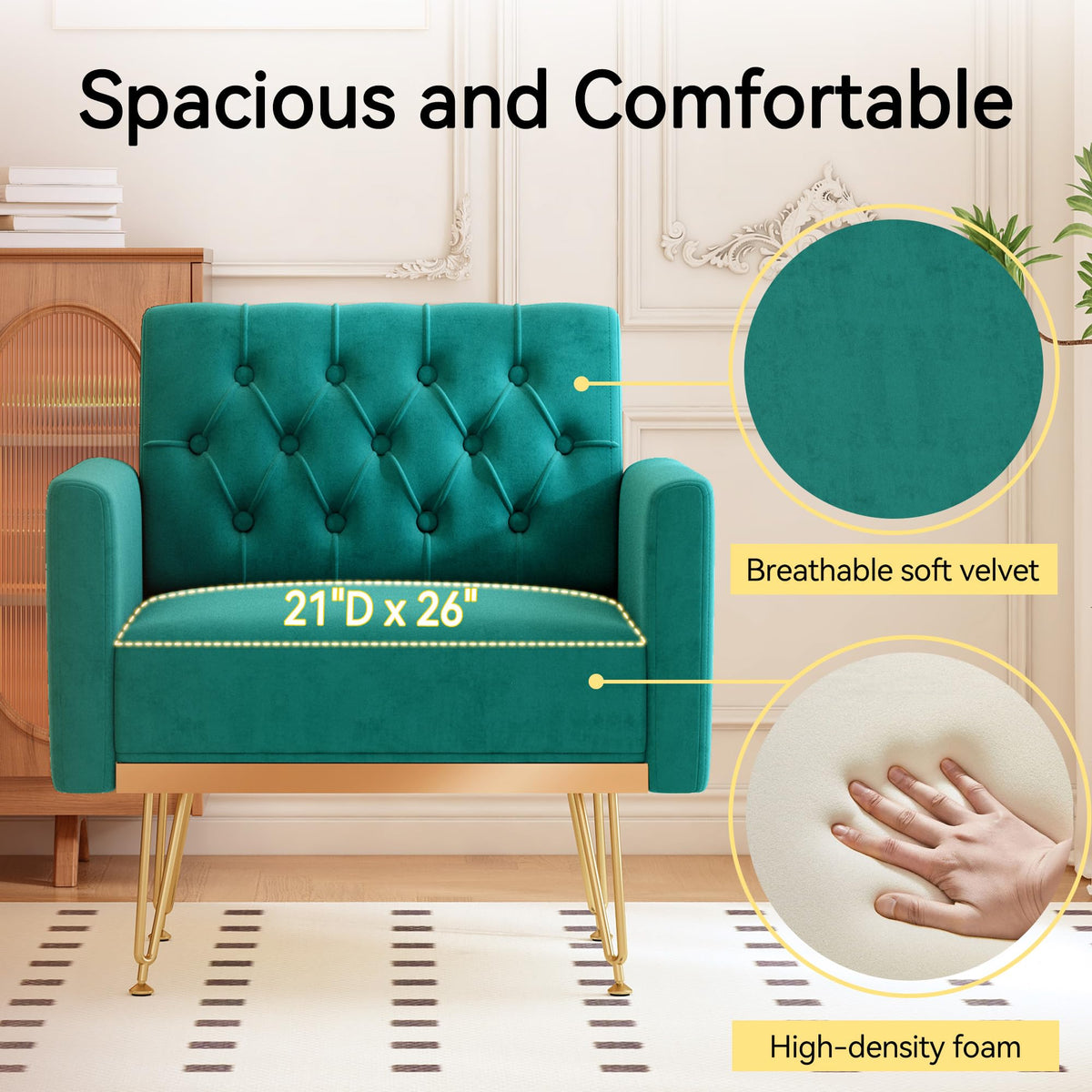 Oversized Velvet Tufted Accent Chair with Gold Legs D615093