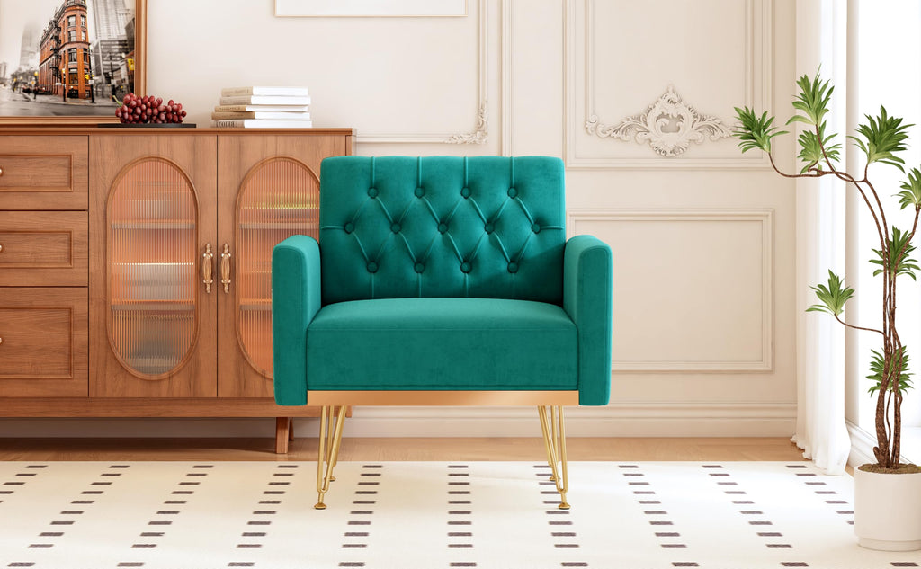 Oversized Velvet Tufted Accent Chair with Gold Legs D615093