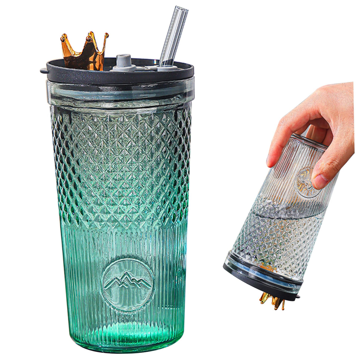 20Oz Glass Tumbler with Straw and Lid R529
