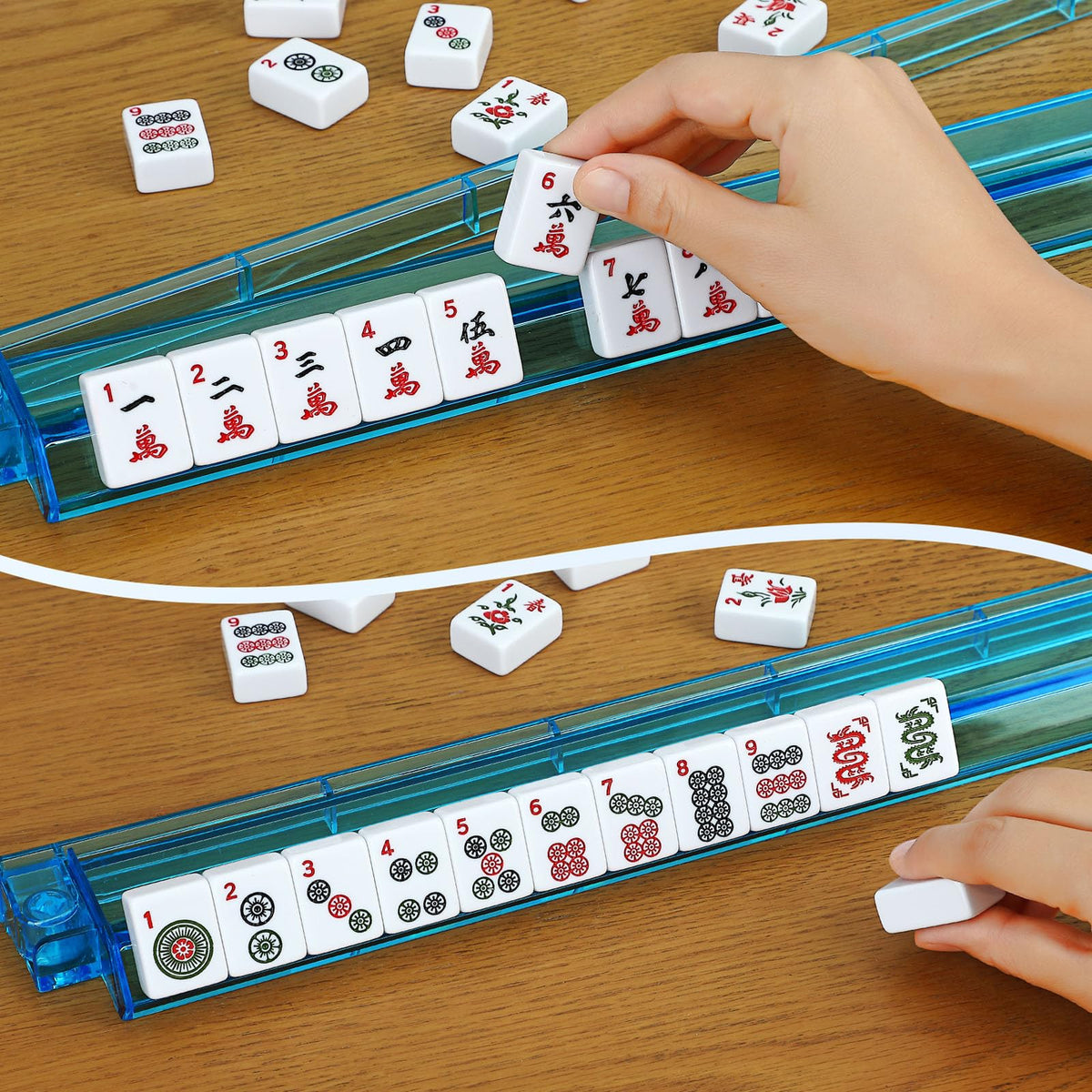 White 166 Tiles Mahjong Set with Blue Carrying Bag E3562