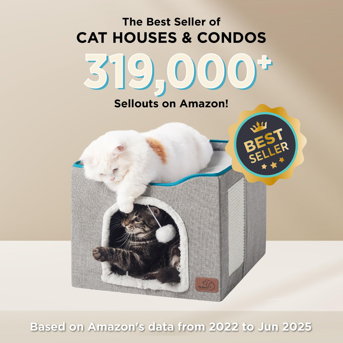 Grey Cat House Bed with Fluffy Ball and Scratch Pad W766