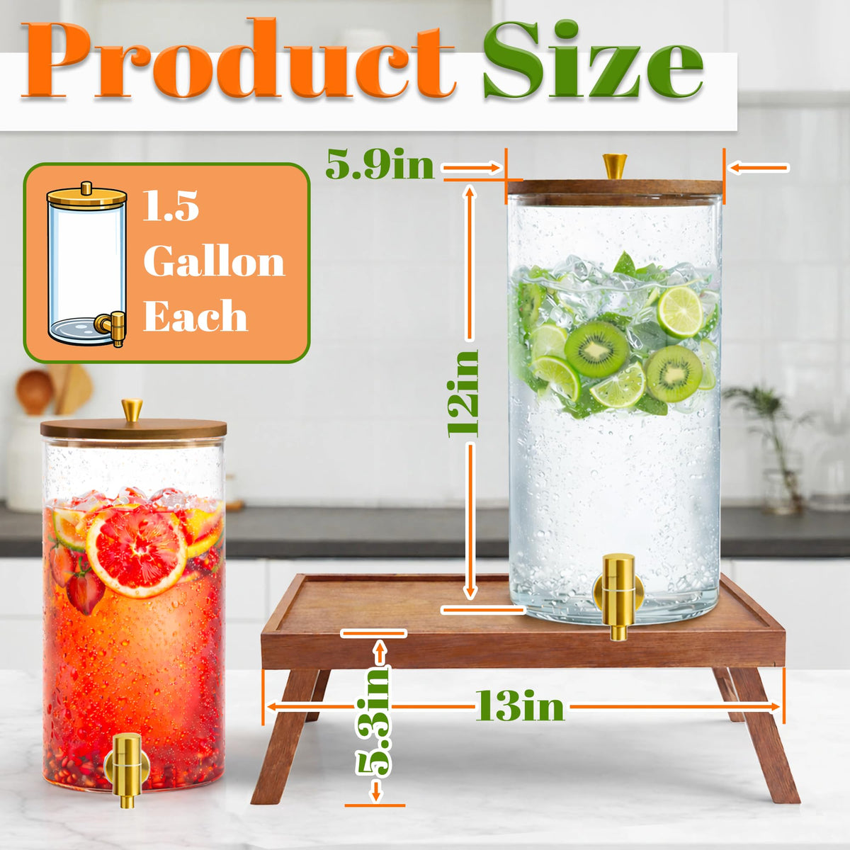 2PCS 1.5 Gallons Glass Drink Dispenser with Spout J90472