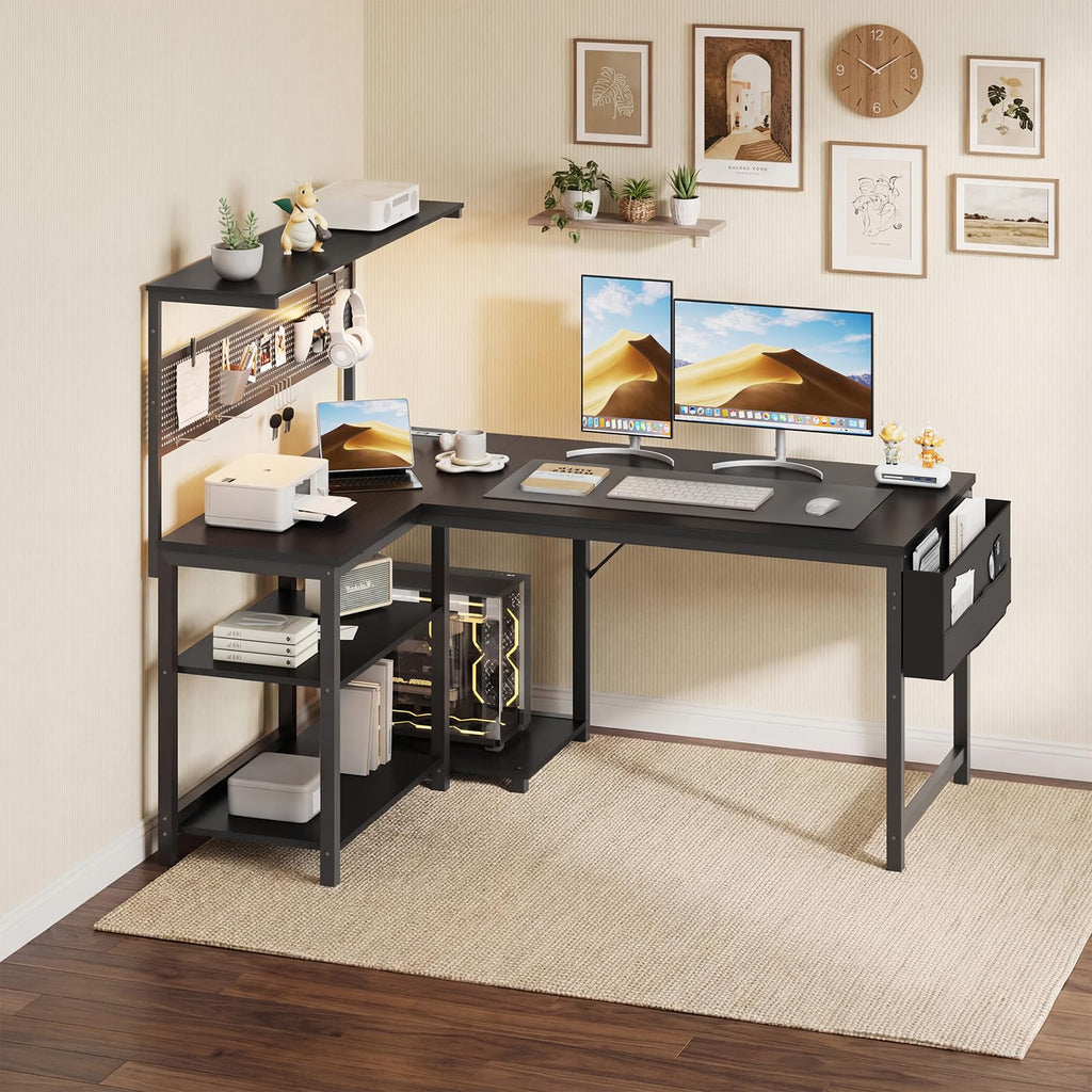 47in Black L Shaped Gaming Desk with Pegboard O585650