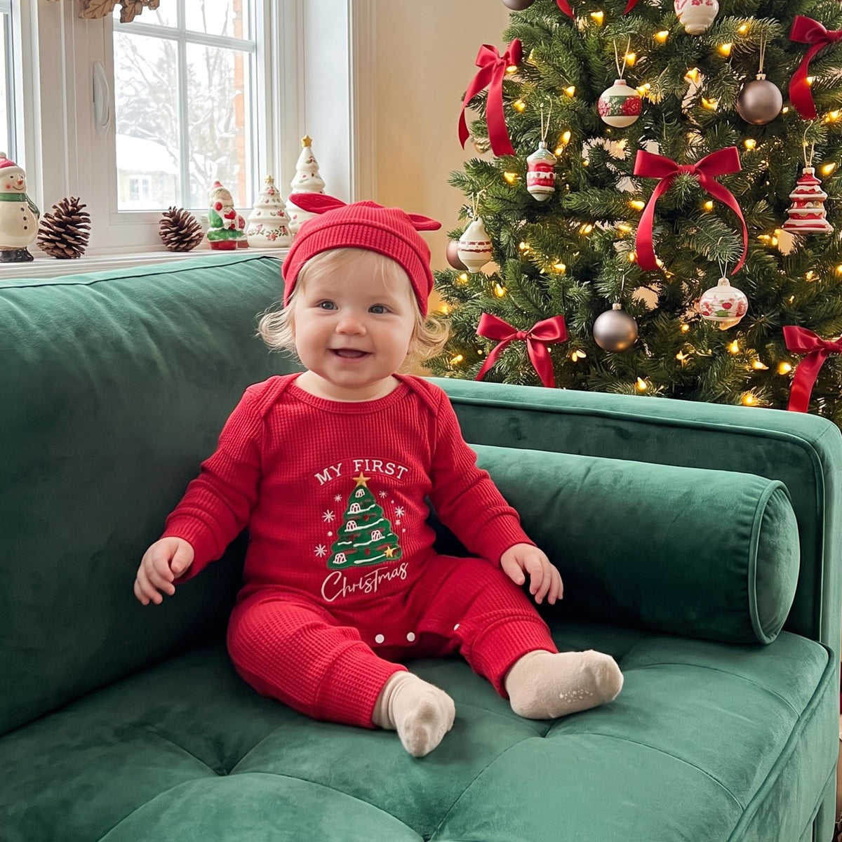 Christmas Baby Romper Jumpsuit Hat Set X4132