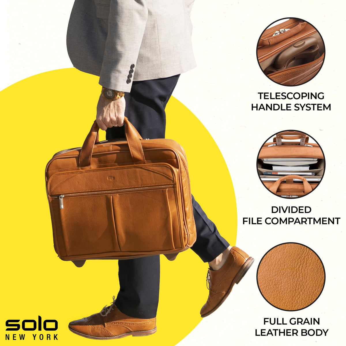 Tan Leather Rolling Case with Wheels R64176