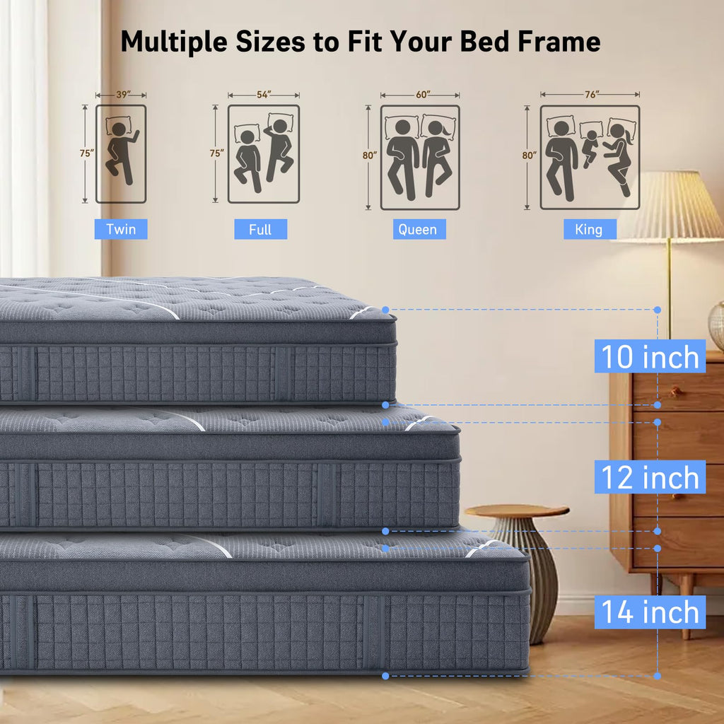 Full Size 12 Inch Gel Memory Foam Pocket Spring Medium Firm Mattress G352