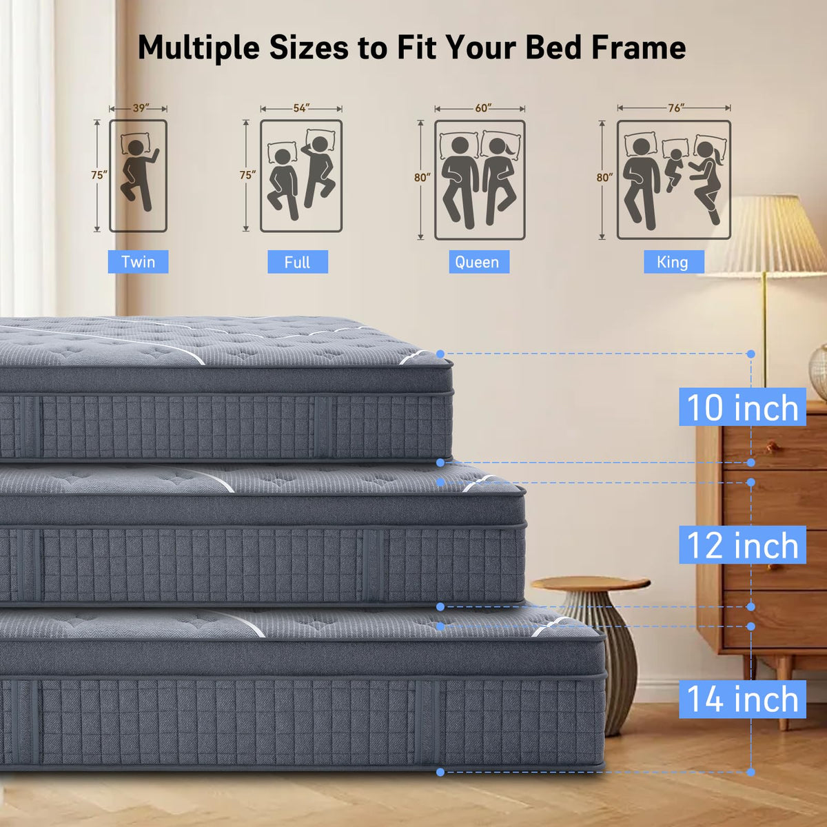 Full Size 12 Inch Gel Memory Foam Pocket Spring Medium Firm Mattress G352