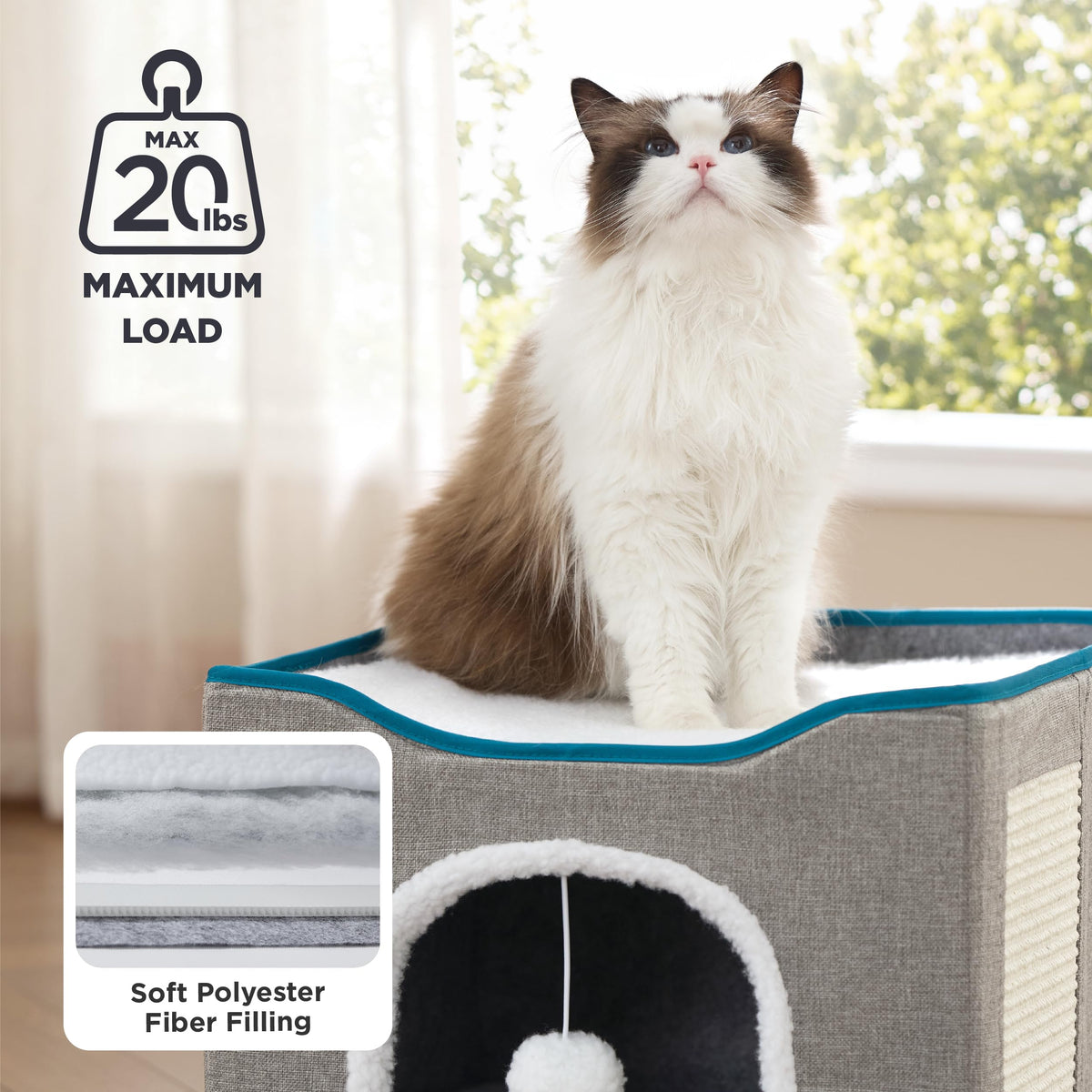 Grey Cat House Bed with Fluffy Ball and Scratch Pad W766