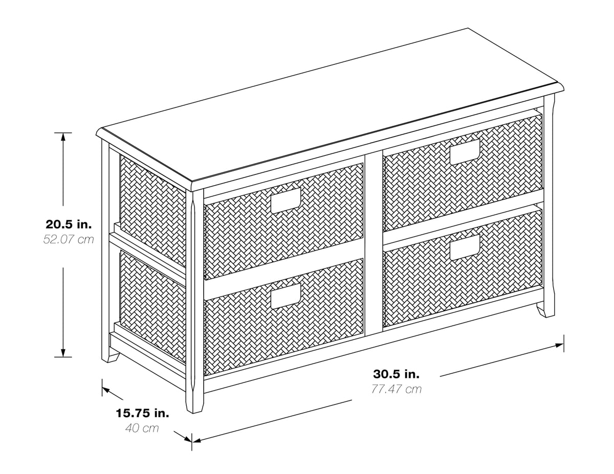 White 2-Tier 4-Drawer Storage Tower with Wood Frame and Baskets K7415