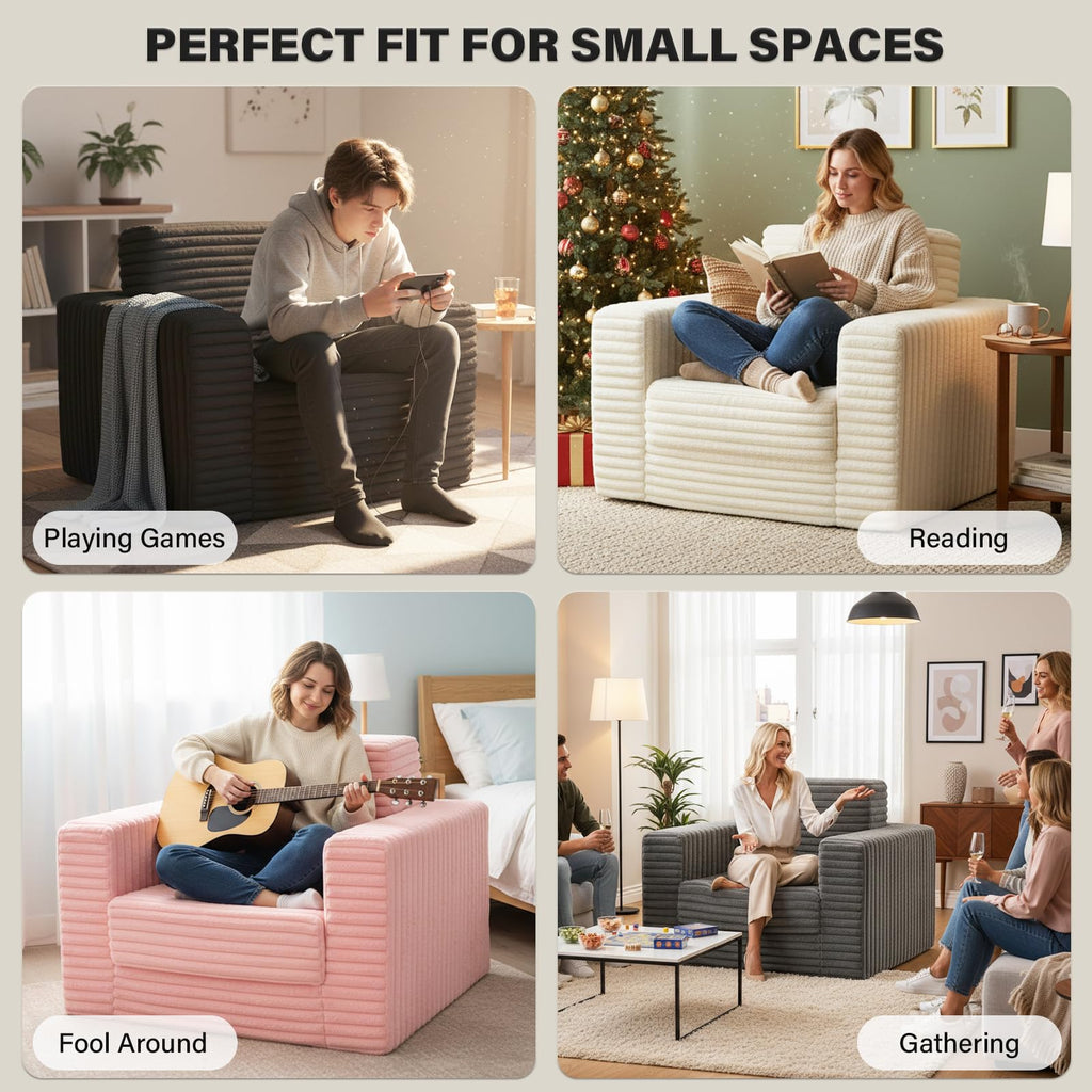 Pink Folding Sofa Bed with Ottoman T26943
