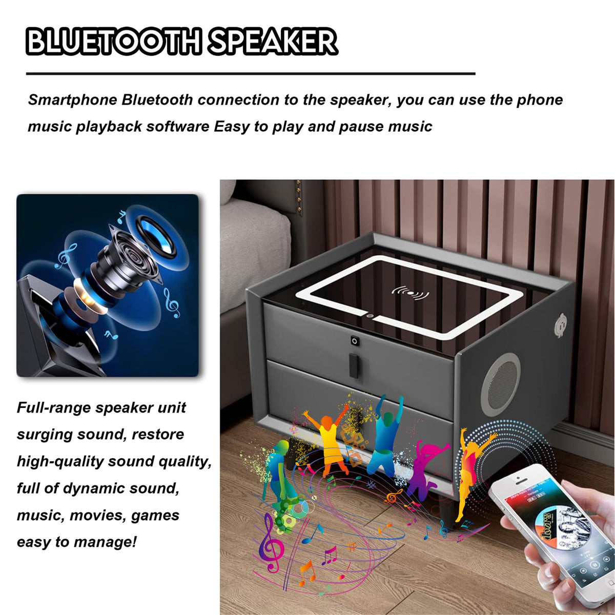 Pink 3 Drawer Nightstand with Charging Station and Speakers T109002
