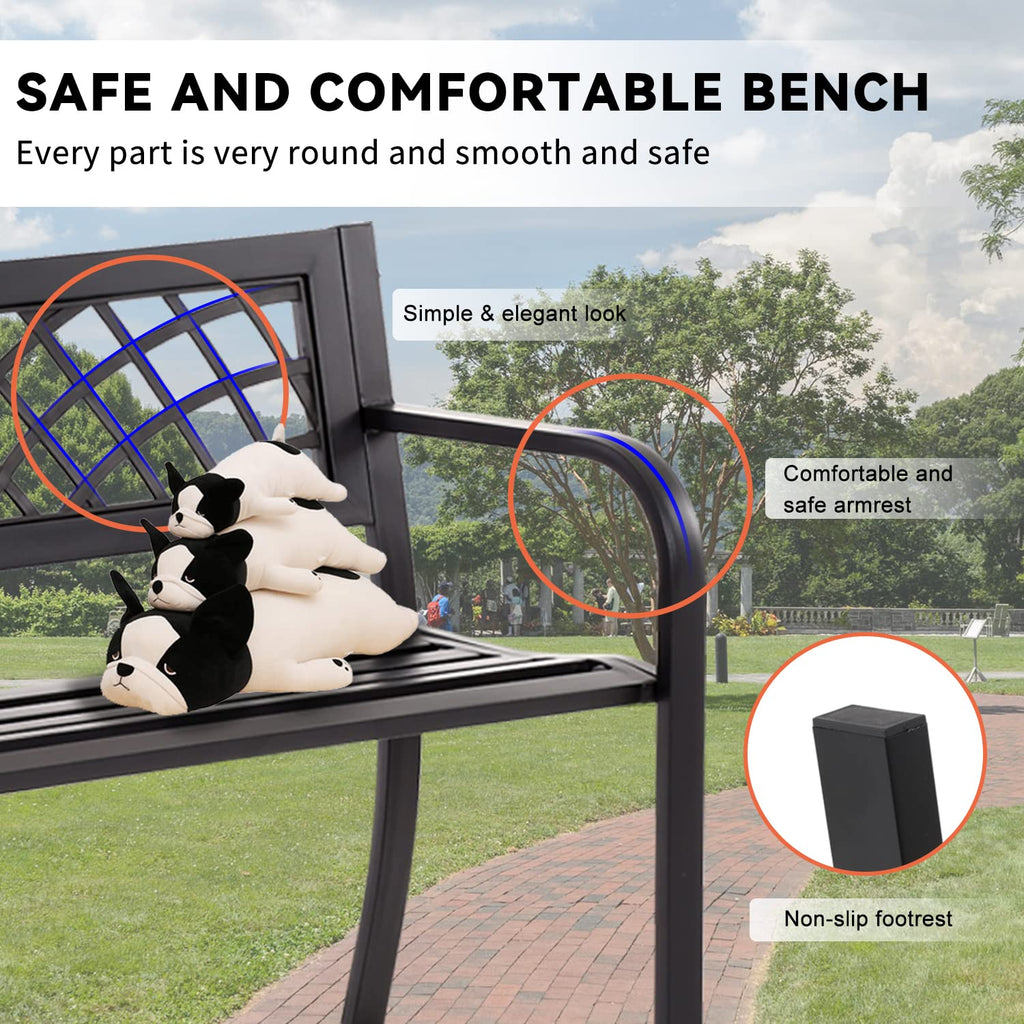 4 Feet Heavy-Duty Metal Patio Bench with Backrest Armrests R618