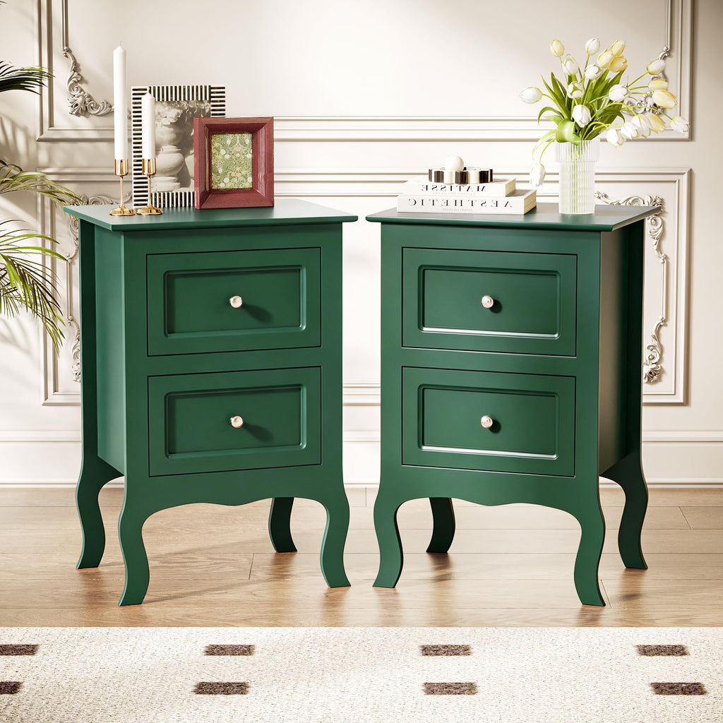 Green Nightstand Set of 2 Wood H6049