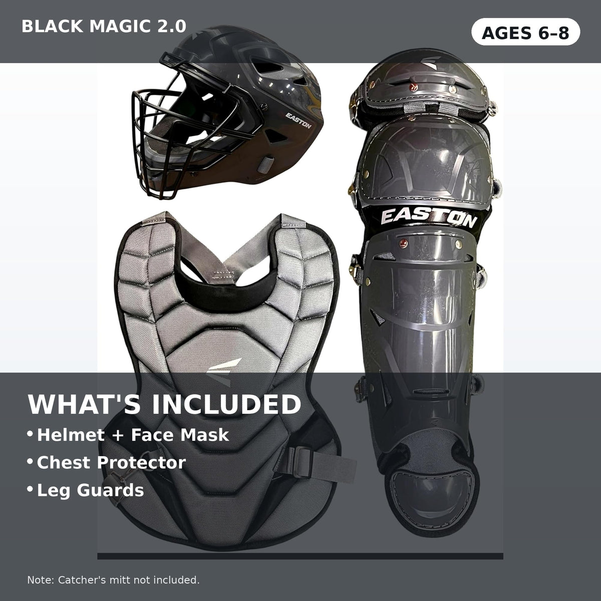 Black Youth Catcher's Set with Helmet, Chest Protector & Leg Guards O300090