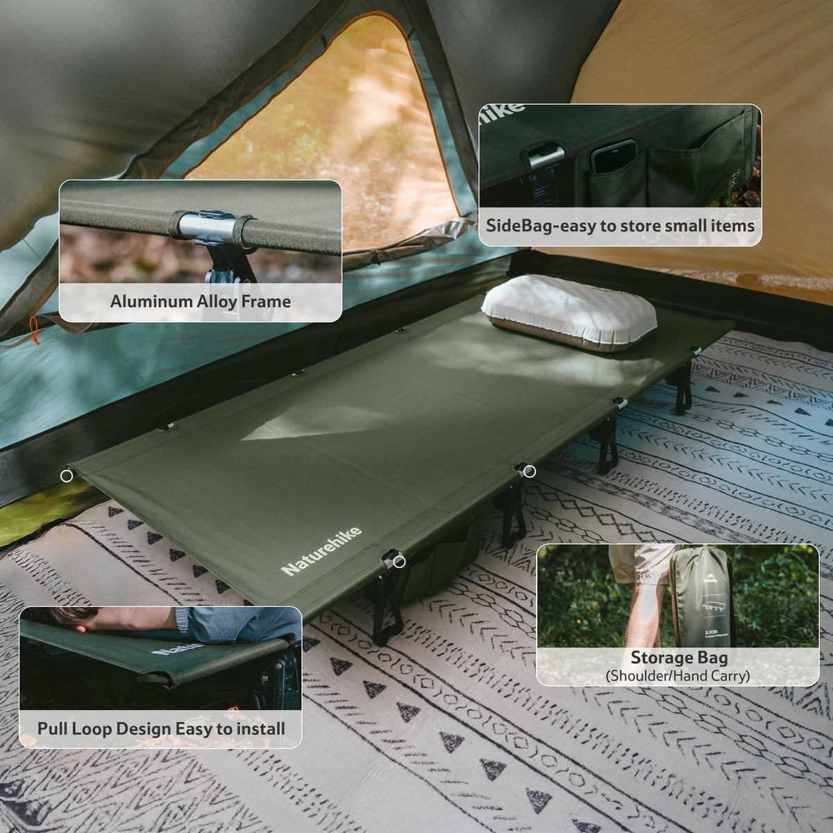 Extra Wide Folding Lightweight Camping Cot Bed Z94036