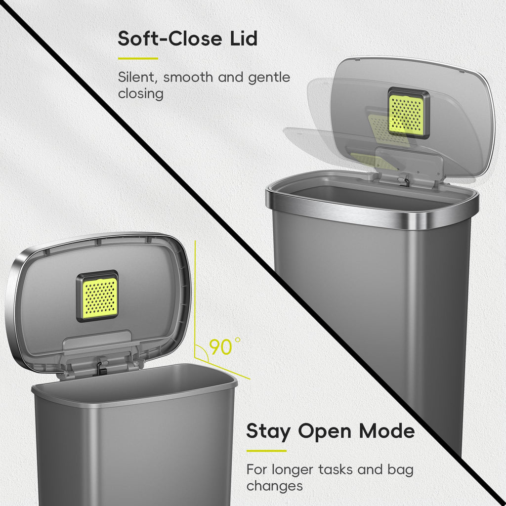 13.2 Gallon / 50L Grey Plastic Step Trash Can with Stainless Steel Lid I8769