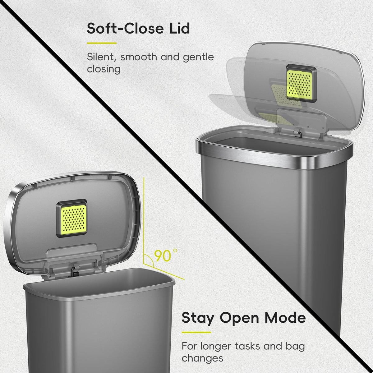 13.2 Gallon / 50L Grey Plastic Step Trash Can with Stainless Steel Lid I8769