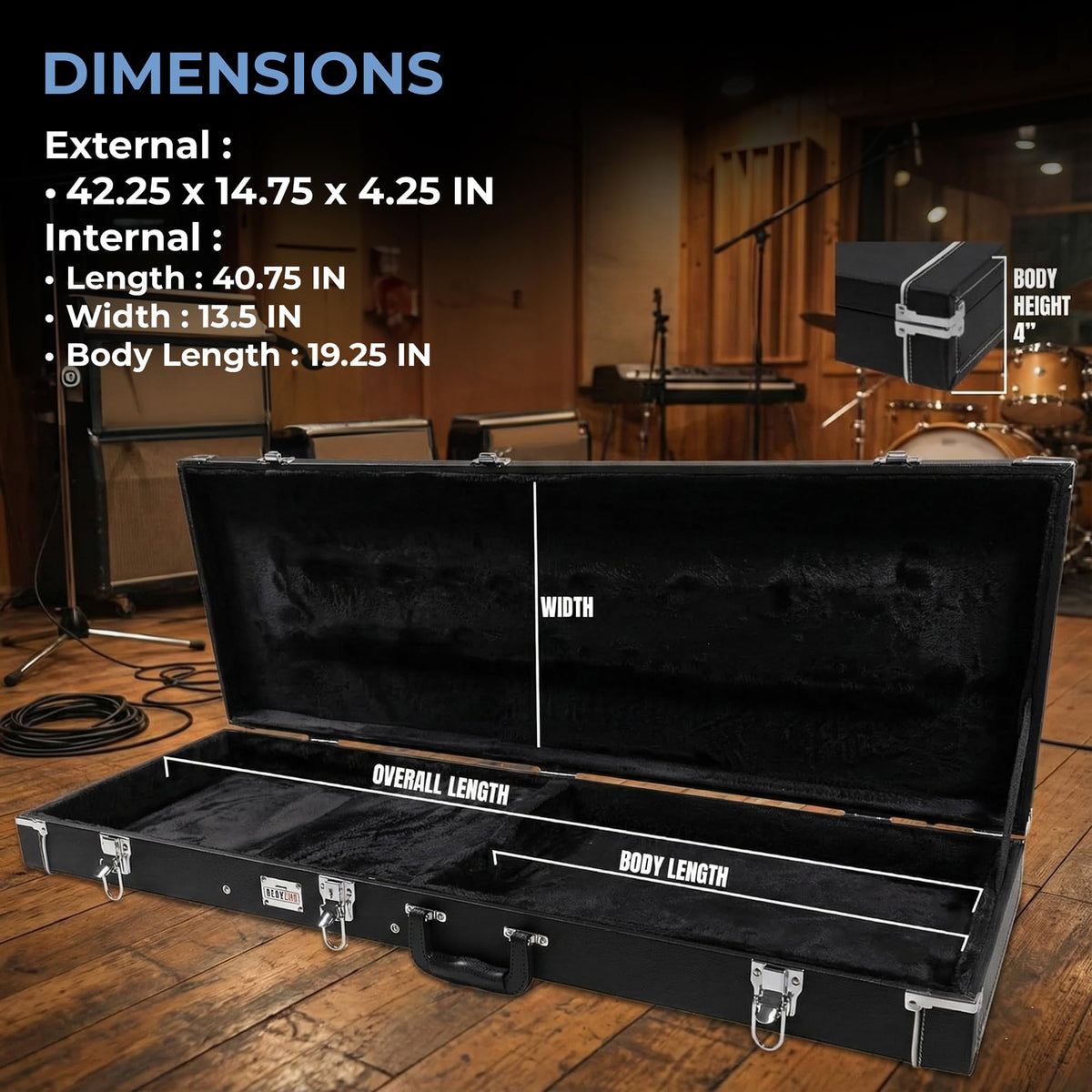Electric Guitar Hard Case with Lock and Key, Black Q82157