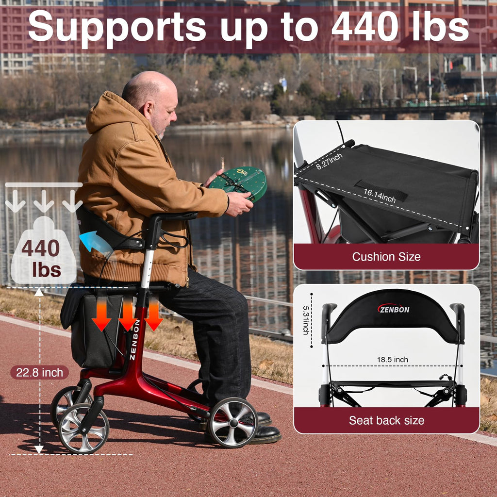 Foldable Rolling Walker with Seat 440 lbs Capacity P458