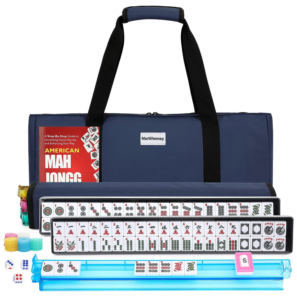 White 166 Tiles Mahjong Set with Blue Carrying Bag E3562