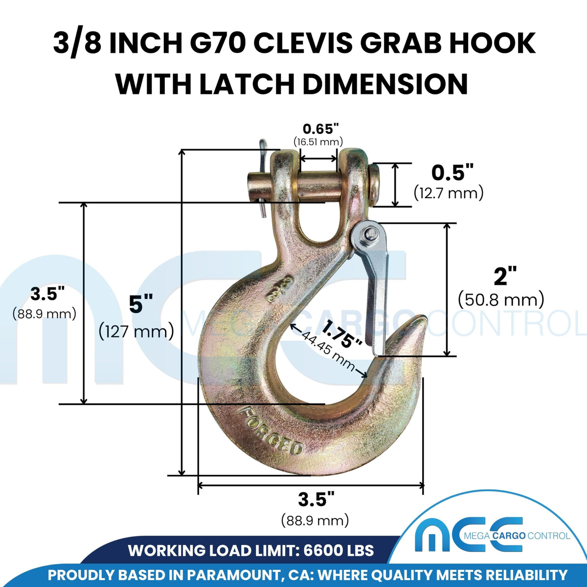 G70 Forged Slip Hooks 3/8" Clevis 6,600 Lbs WLL V966482