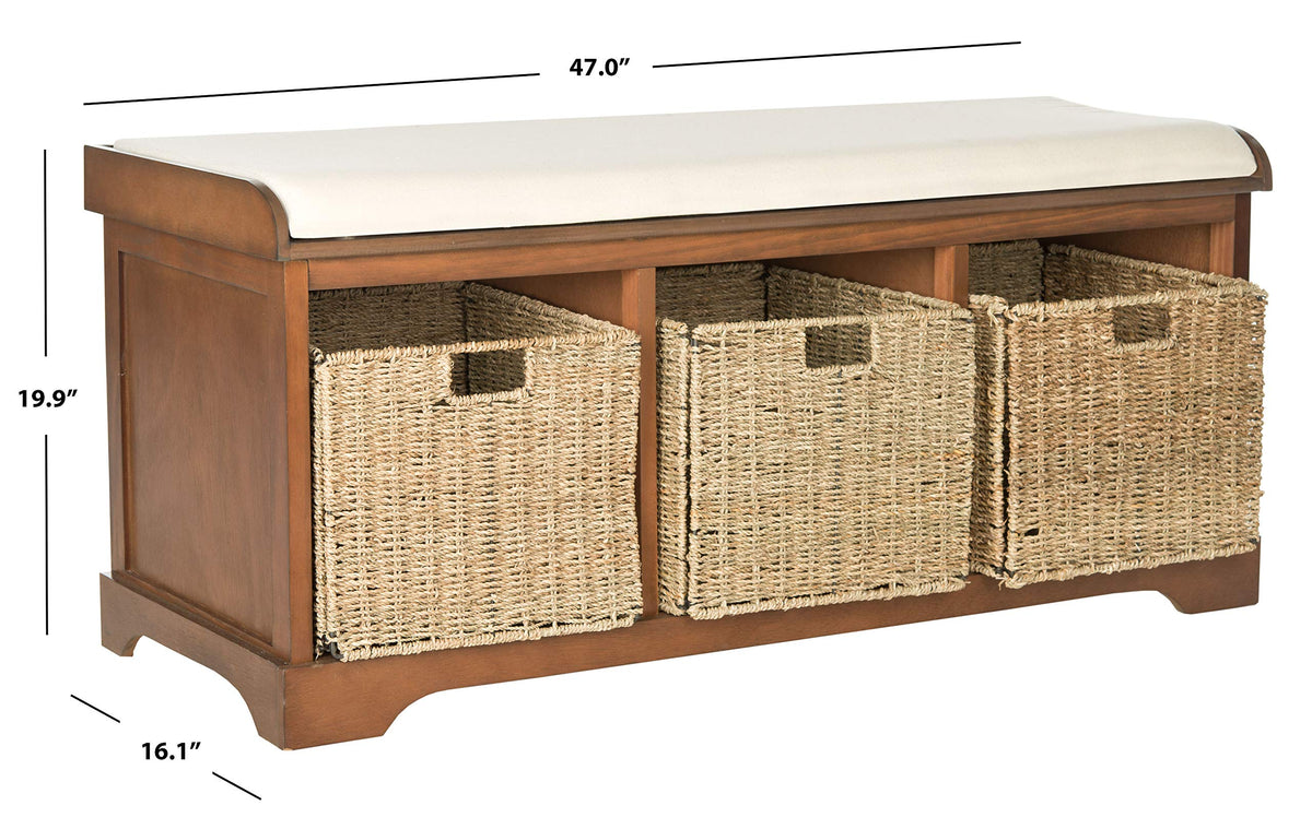 Brown Solid Wood Storage Bench M972098