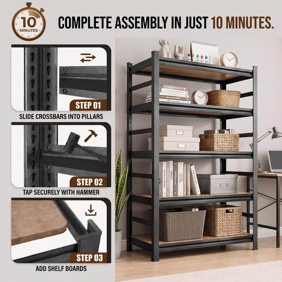 5 Tier Adjustable Wooden Bookshelf X37032