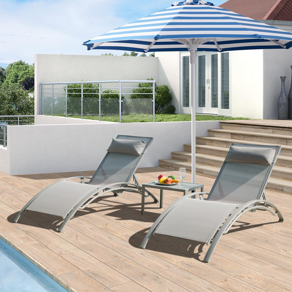 Adjustable Aluminum Pool Lounge Chairs Set of 3 with Side Table F159051