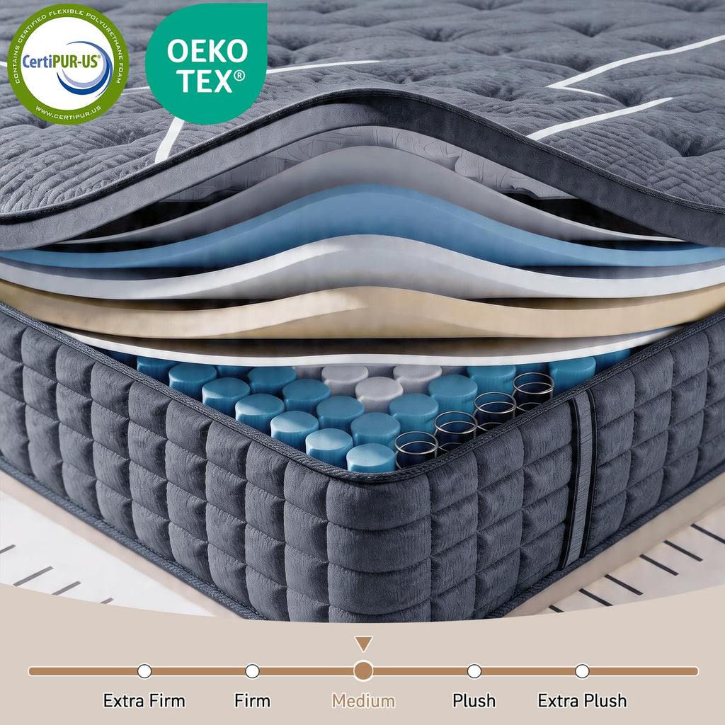 Full Size 12 Inch Gel Memory Foam Pocket Spring Medium Firm Mattress G352