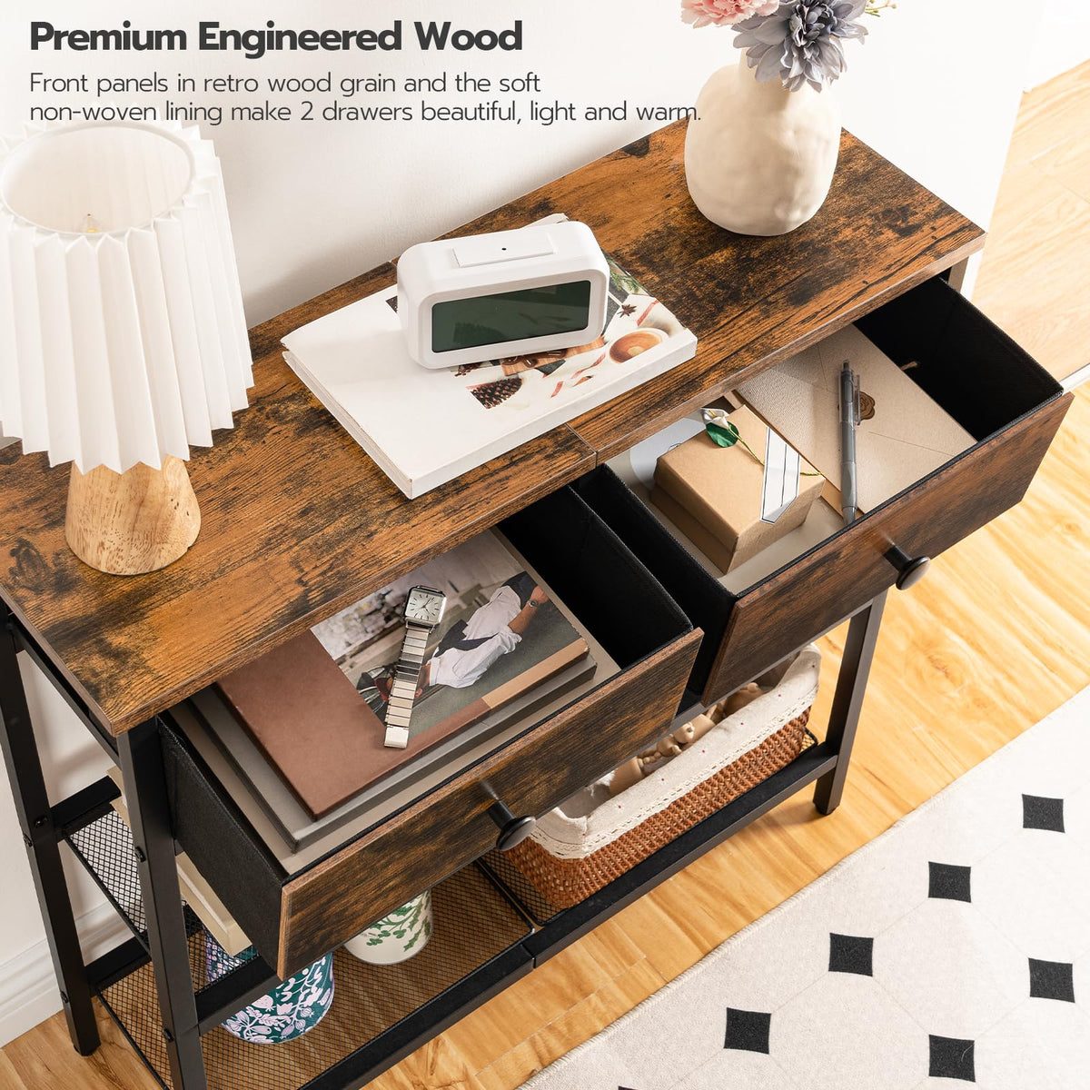 29.5" Narrow Console Table with 2 Fabric Drawers I2703