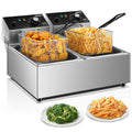 3400W 20.7QT Stainless Steel Electric Deep Fryer with 2 Removable Baskets T380