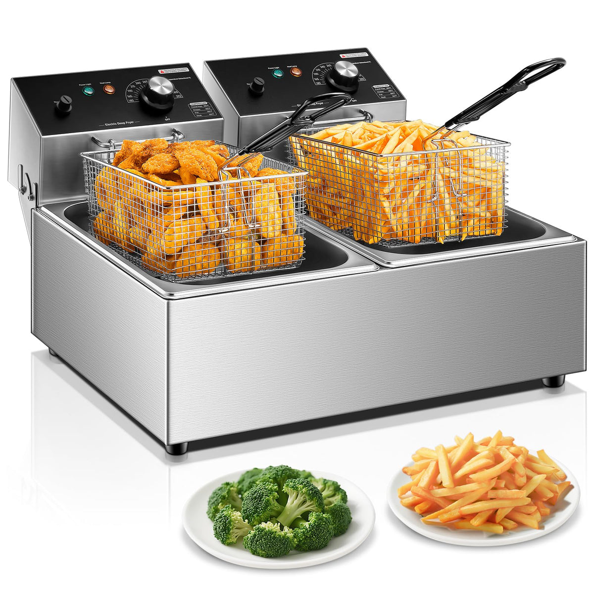 3400W 20.7QT Stainless Steel Electric Deep Fryer with 2 Removable Baskets T380