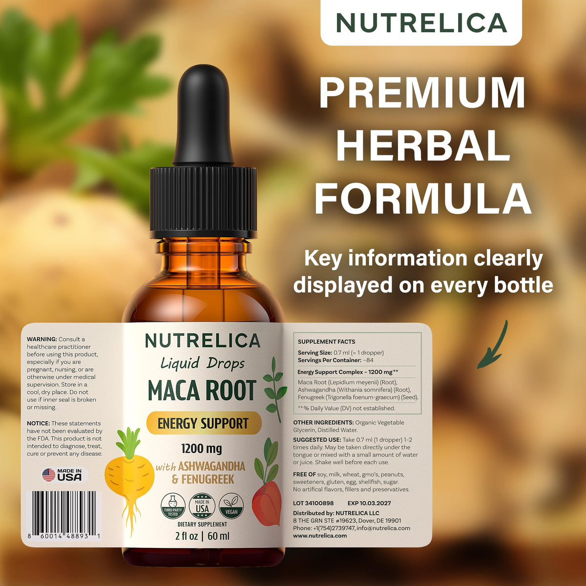 Maca Root with Ashwagandha & Fenugreek 1200mg Vegan G520622