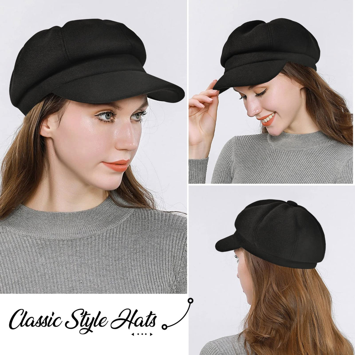 Wool Blend Newsboy Cap E154