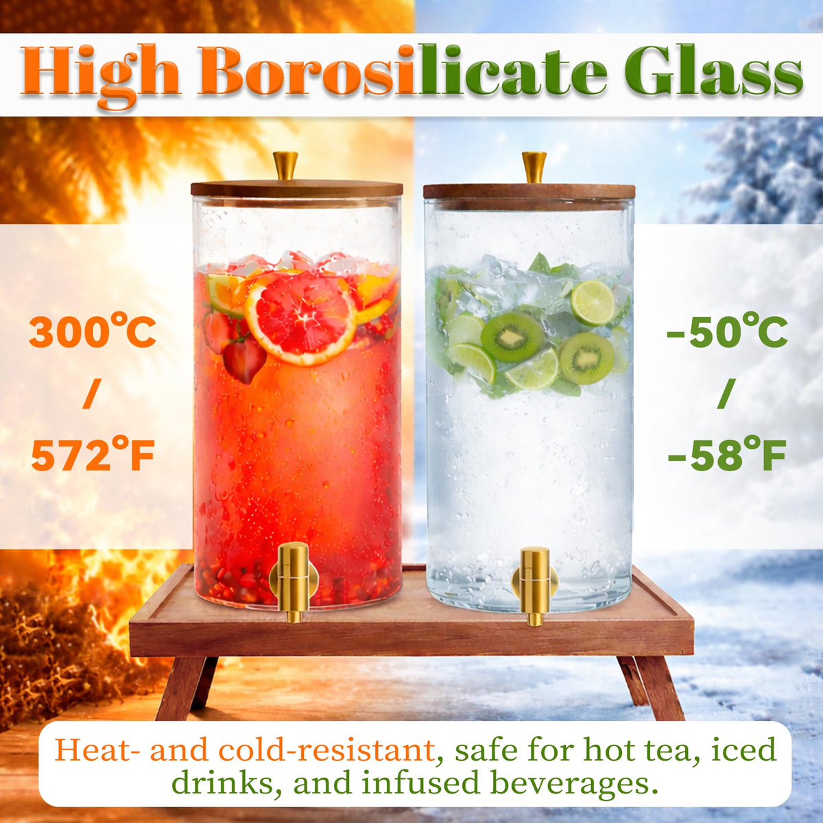 2PCS 1.5 Gallons Glass Drink Dispenser with Spout J90472