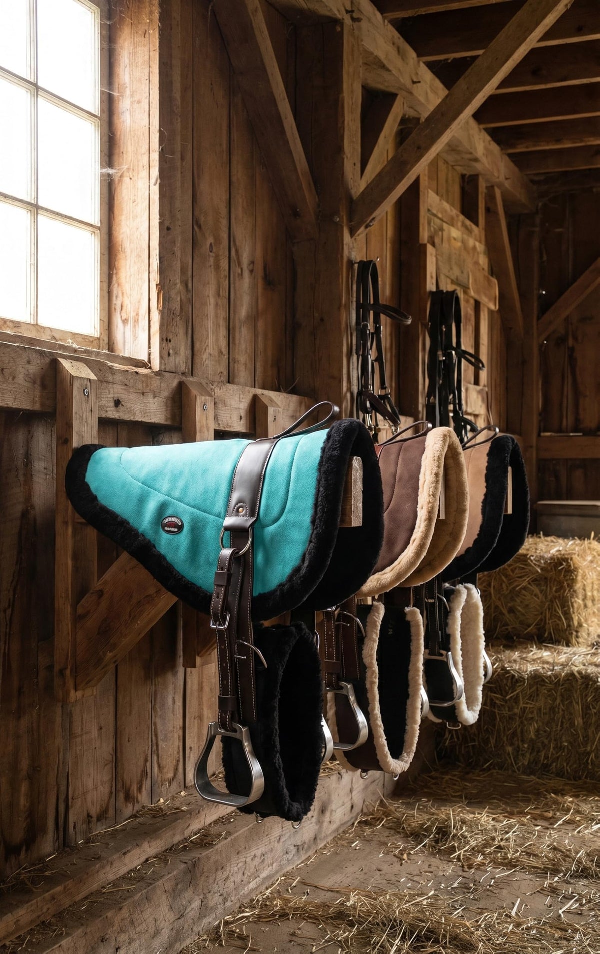 Turquoise Suede Leather Western Saddle Pad with Stirrups L917420